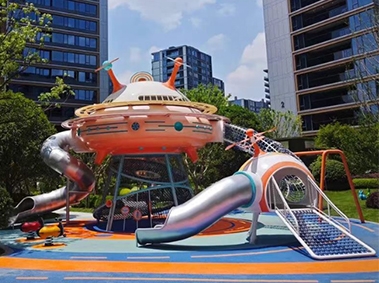 武汉太空飞碟造型不锈钢滑梯+攀爬架