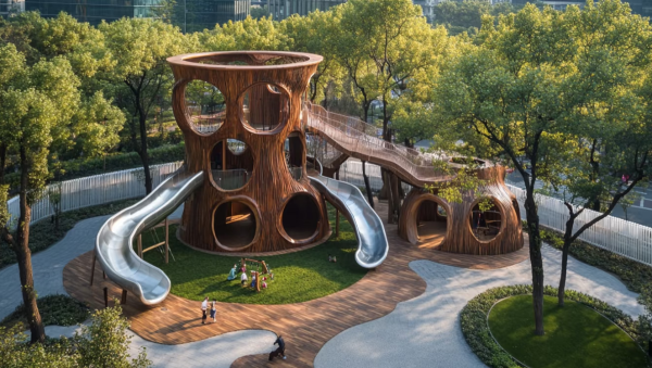 结合不锈钢滑梯的无动力游乐设施